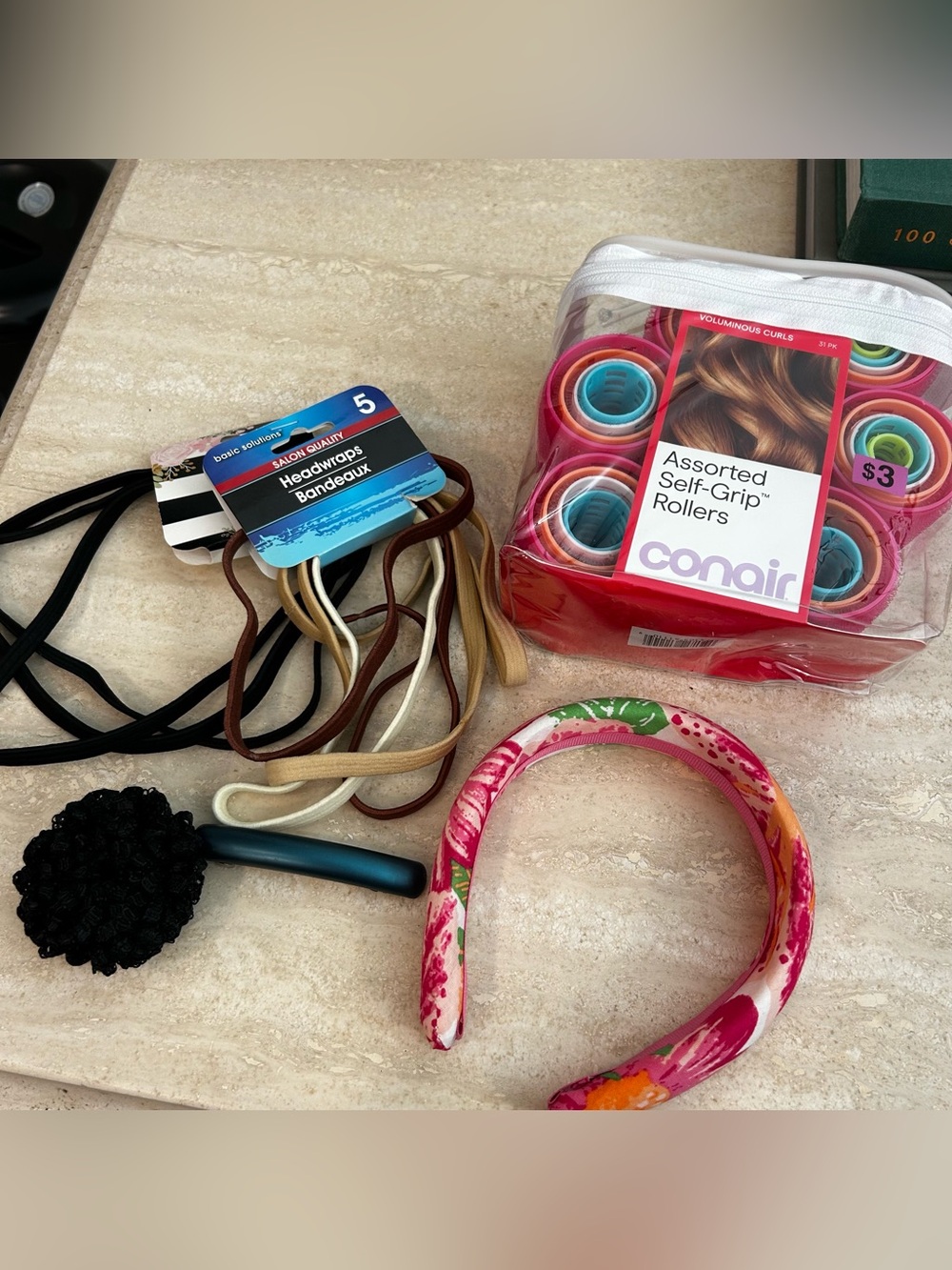 Assorted Self-Grip Rollers with Pink Floral Padded Headband